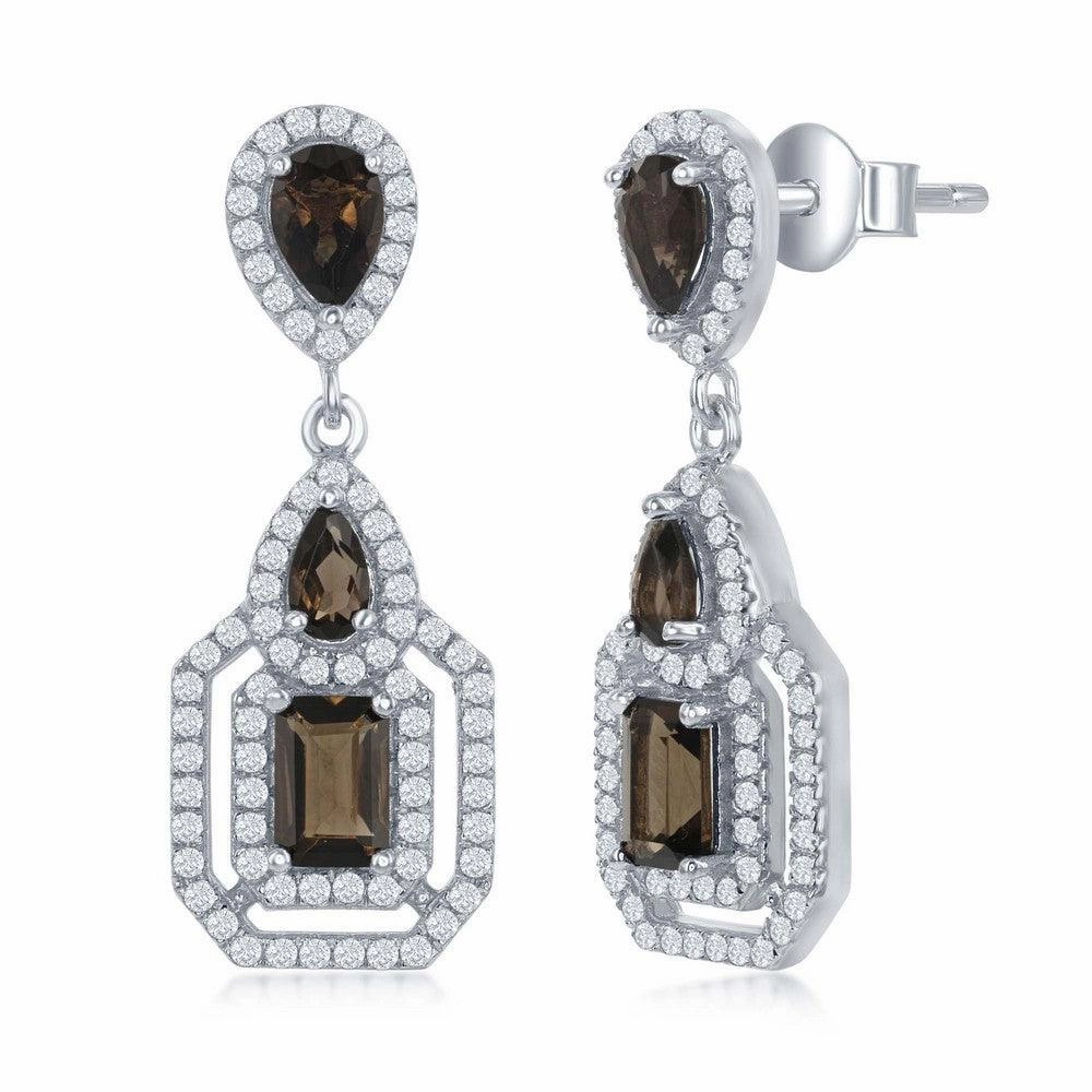 Sterling Silver Brown Square Hexagon Earrings