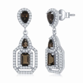 Sterling Silver Brown Square Hexagon Earrings