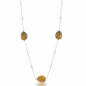 Sterling Silver Brown Tiger Eye with Round FWP Necklace