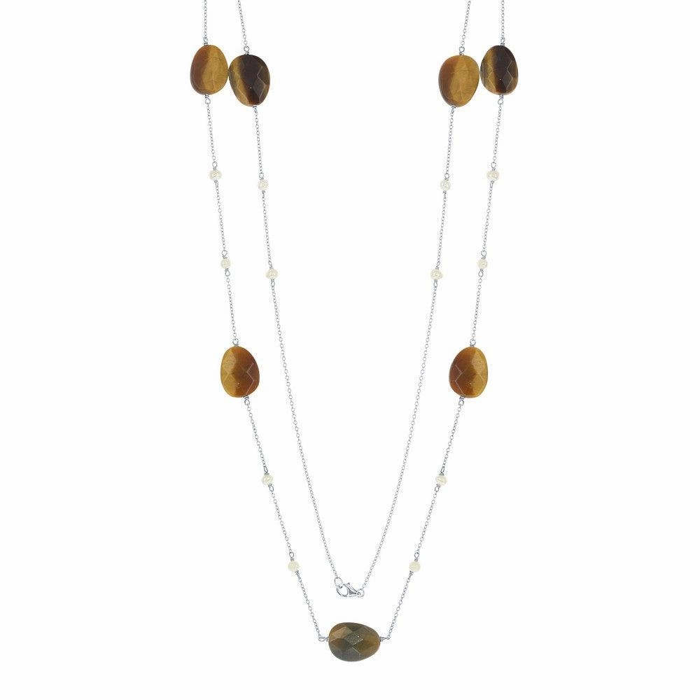 Sterling Silver Brown Tiger Eye with Round FWP Necklace