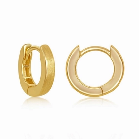 Sterling Silver Brushed Gold Plated Hoop Earrings, 3 x 13 mm