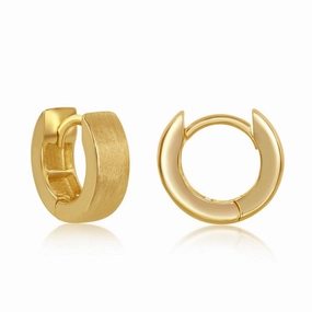 Sterling Silver Brushed Gold Plated Hoop Earrings, 4 x 13 mm