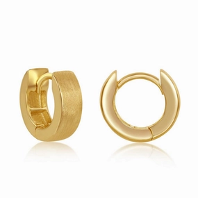 Sterling Silver Brushed Gold Plated Hoop Earrings, 4 x 13 mm