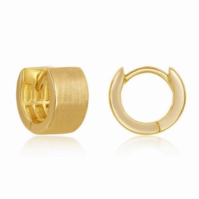 Sterling Silver Brushed Gold Plated Hoop Earrings, 6 x 12 mm