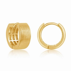 Sterling Silver Brushed Gold Plated Hoop Earrings, 6 x 14 mm