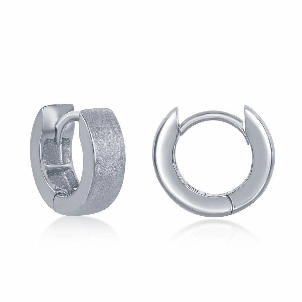 Sterling Silver Brushed Huggie 4x13mm Hoop Earrings