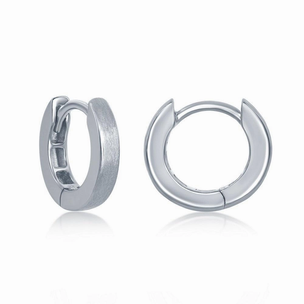 Sterling Silver Brushed Huggie Hoop Earrings, 3 x 13 mm