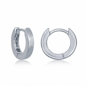Sterling Silver Brushed Huggie Hoop Earrings, 3 x 13 mm
