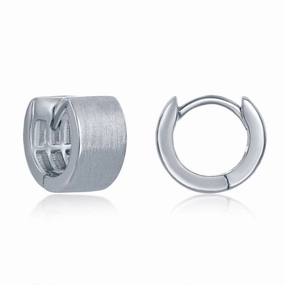 Sterling Silver Brushed Huggie Hoop Earrings, 6 x 12 mm