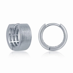 Sterling Silver Brushed Huggie Hoop Earrings, 6 x 14 mm