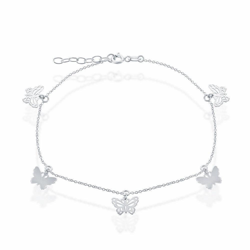 Sterling Silver Butterflies Anklet