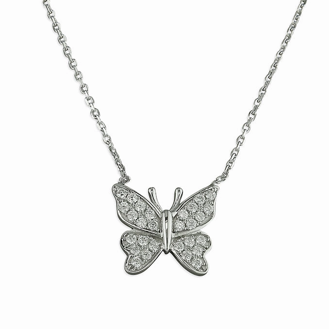 Sterling Silver Butterfly Necklace with Cubic Zirconia