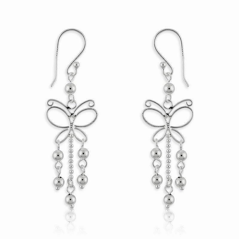 Sterling Silver Butterfly with Beads Earrings