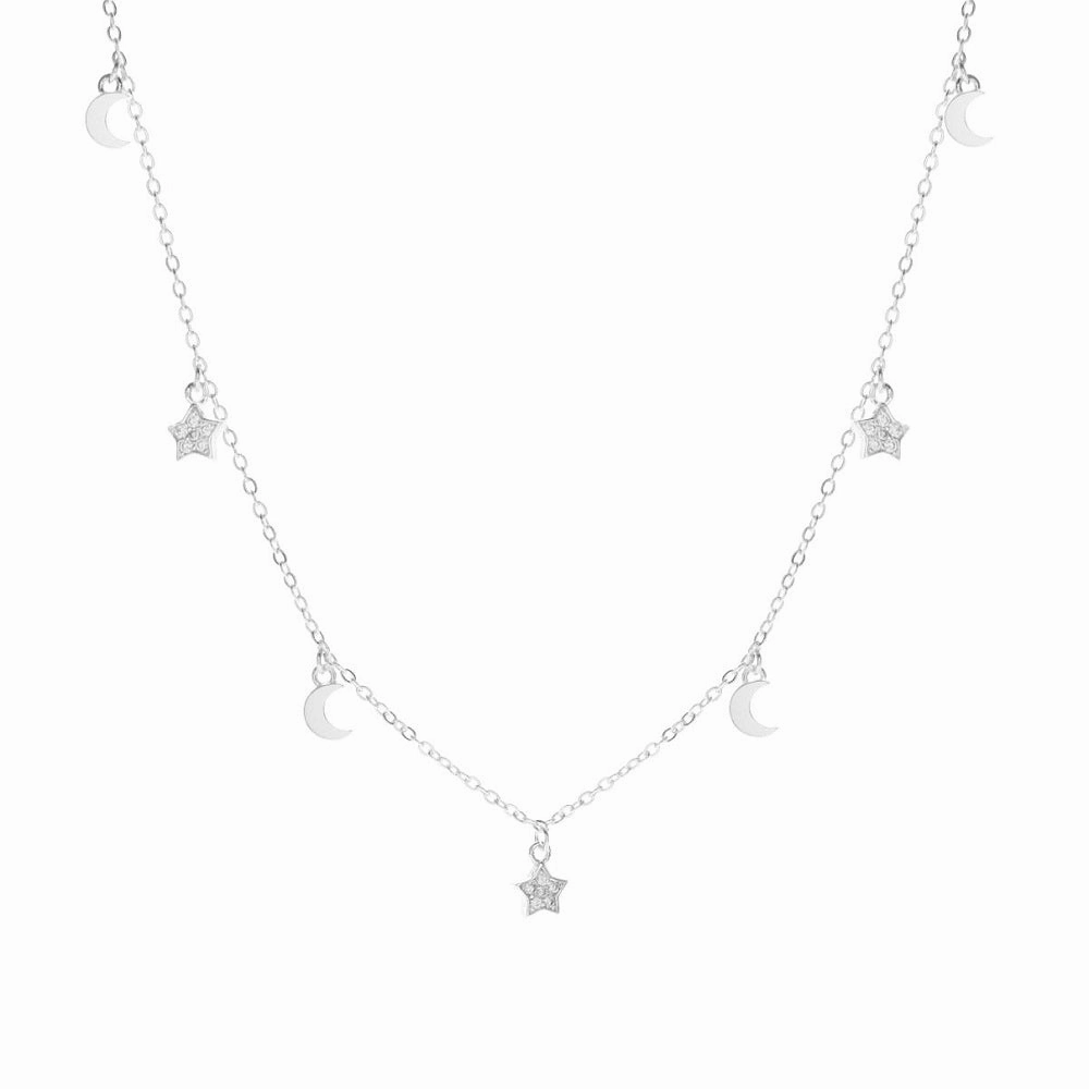 Sterling Silver Celestial Moon and Star Necklace