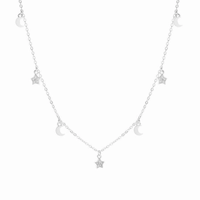 Sterling Silver Celestial Moon and Star Necklace