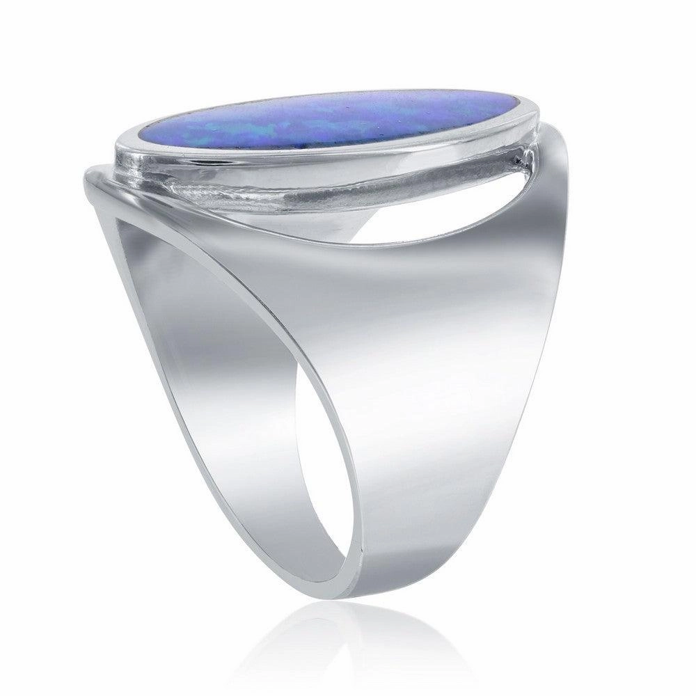 Sterling Silver Center Blue Inlay Opal Oval Ring, Size 7