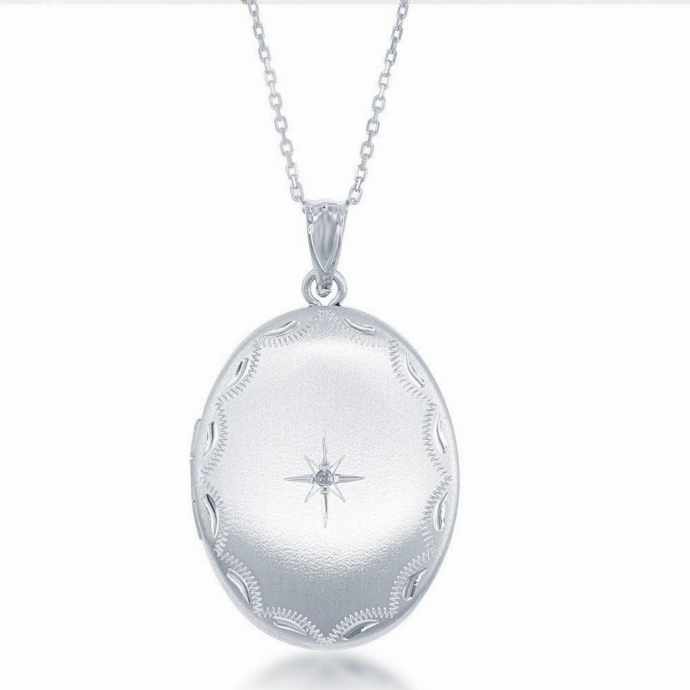 Sterling Silver Center Diamond Star Oval Locket