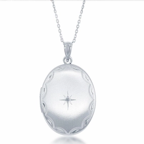 Sterling Silver Center Diamond Star Oval Locket