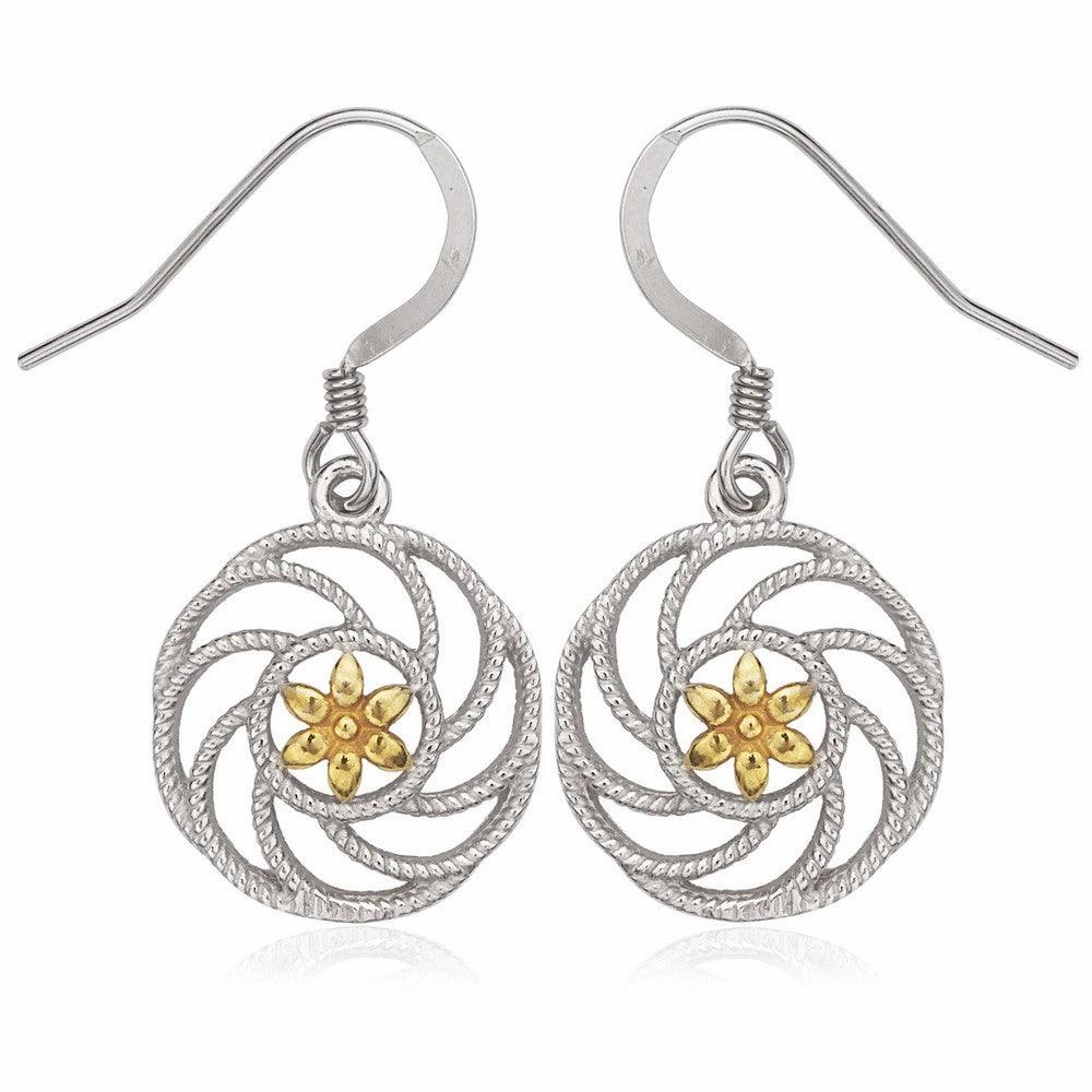 Sterling Silver Center Gold Plated Flower Earrings