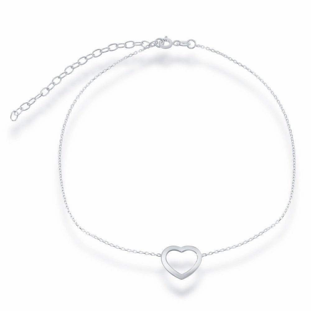 Sterling Silver Center Open Heart Choker Necklace