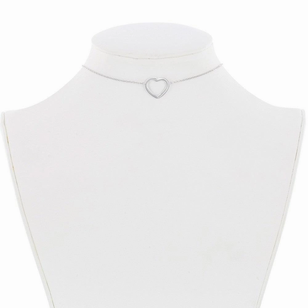 Sterling Silver Center Open Heart Choker Necklace