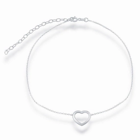 Sterling Silver Center Open Heart Choker Necklace