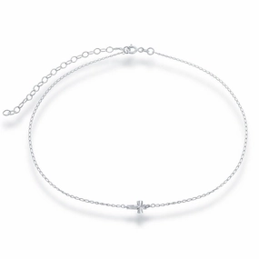 Sterling Silver Center Small Sideways Cross Choker Necklace
