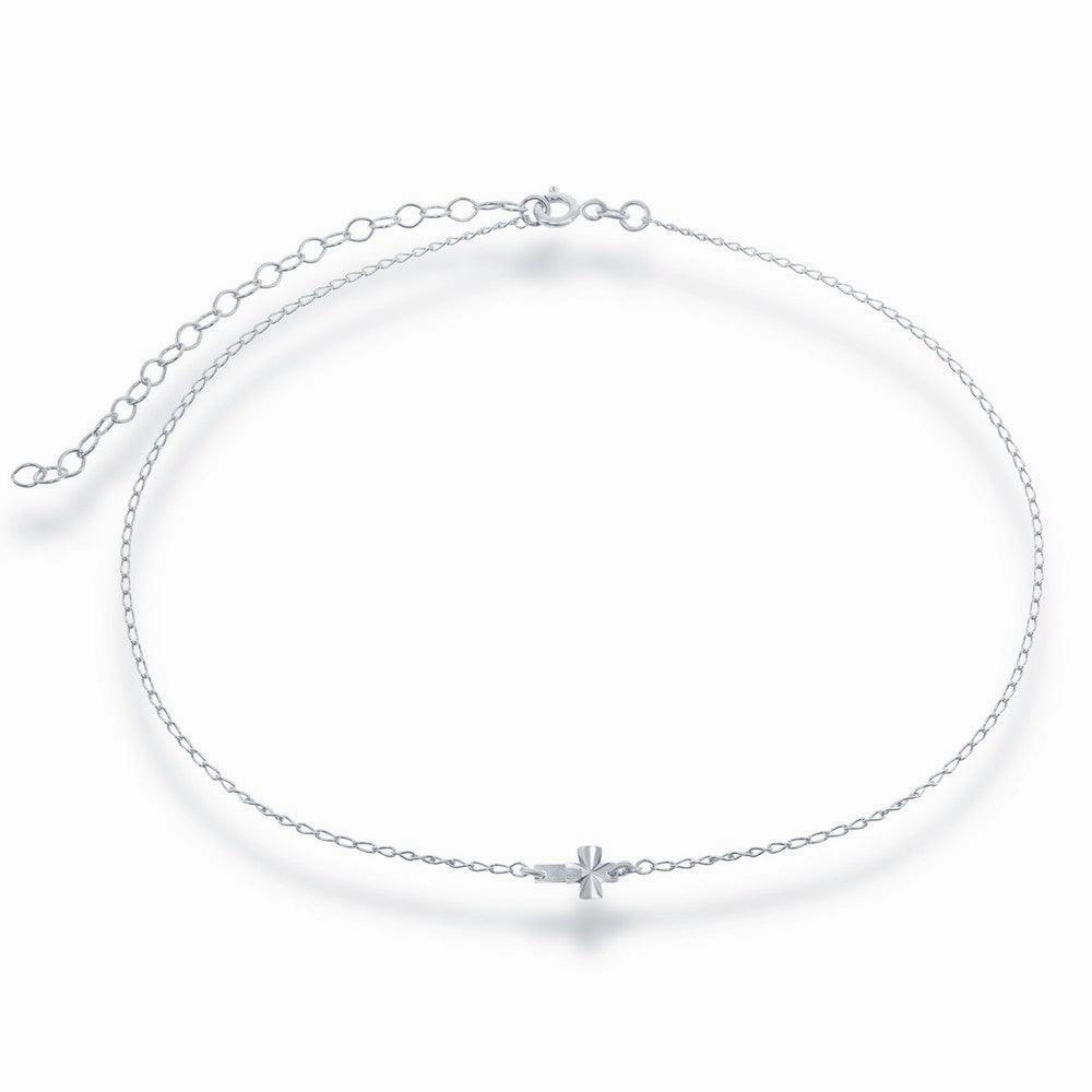 Sterling Silver Center Small Sideways Cross Choker Necklace