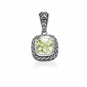 Sterling Silver Center Square Peridot CZ and Black Finish Pendant