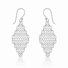 Sterling Silver Chain Link Diamond Shaped Wire Earrings