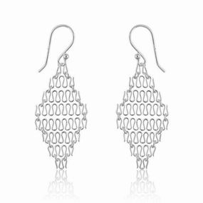 Sterling Silver Chain Link Diamond Shaped Wire Earrings
