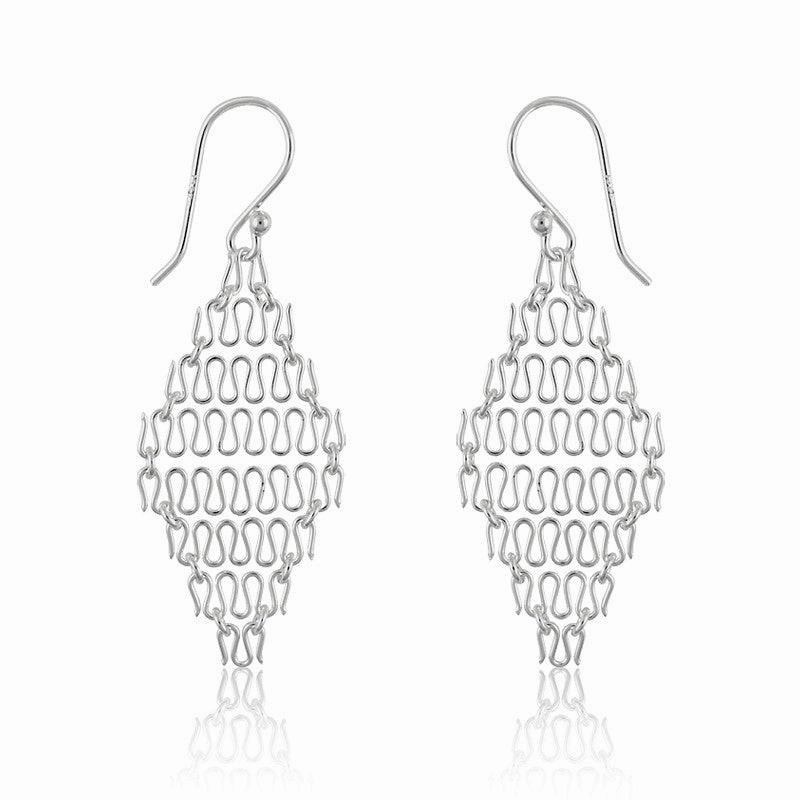 Sterling Silver Chain Link Diamond Shaped Wire Earrings