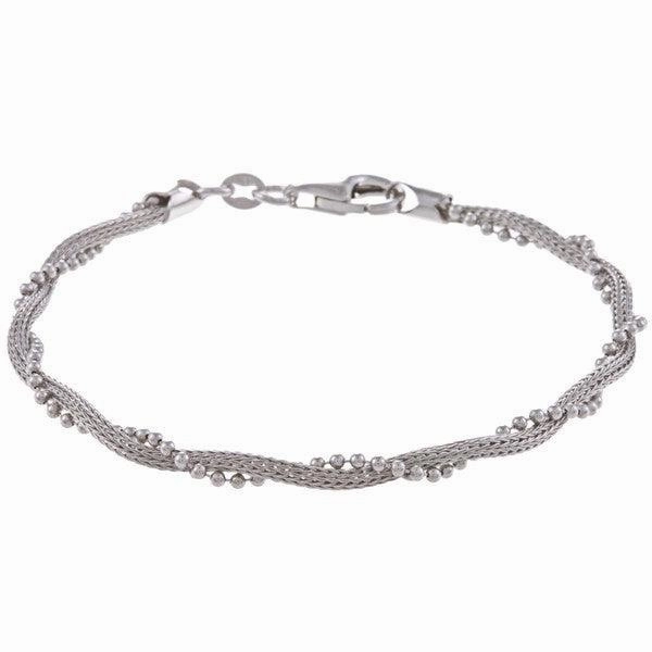 Sterling Silver Chain with Winding Beads Bracelet, 7"