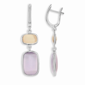 Sterling Silver Champagne and Light Violet Cat's Eye Earrings