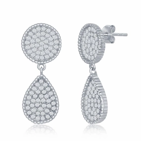 Sterling Silver Circle and Teardrop CZ Earrings