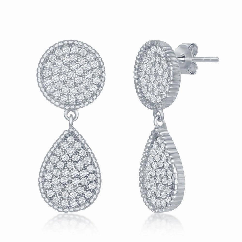 Sterling Silver Circle and Teardrop CZ Earrings