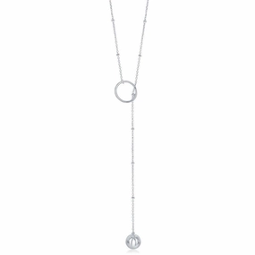 Sterling Silver Circle with Bead Lariat Necklace