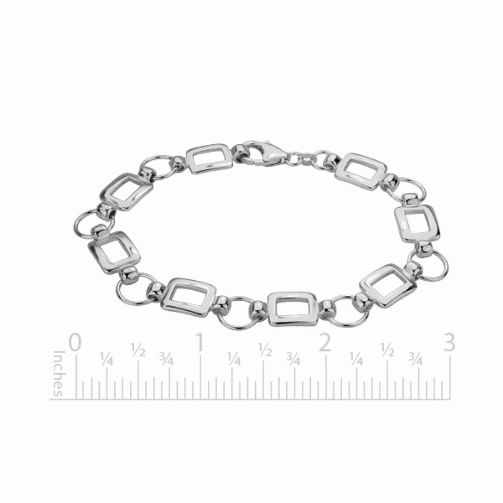 Sterling Silver Circles & Rectangles Link Bracelet