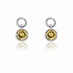Sterling Silver Citrine Gemstone Twisted Wire Circle Earrings