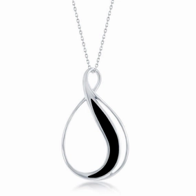 Sterling Silver Created Onyx Pear Shaped Pendant