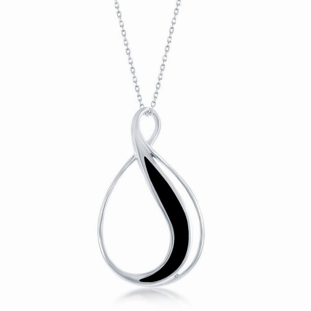 Sterling Silver Created Onyx Pear Shaped Pendant