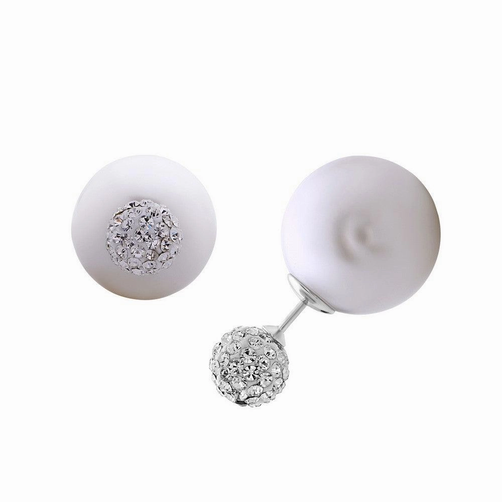 Sterling Silver Crystal Bead Pearl Back Earrings