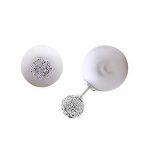 Sterling Silver Crystal Bead Pearl Back Earrings