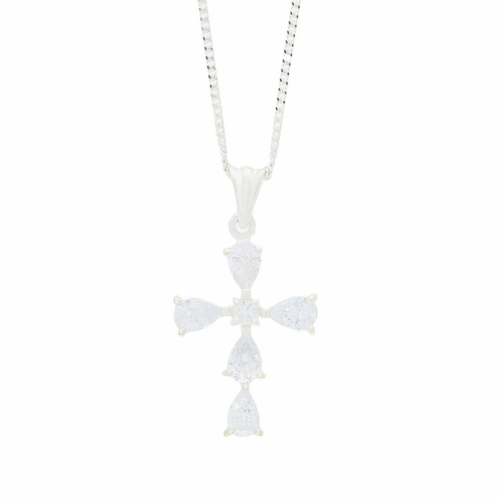 Sterling Silver Cubic Zirconia Cross Pendant And Chain