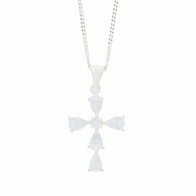 Sterling Silver Cubic Zirconia Cross Pendant And Chain