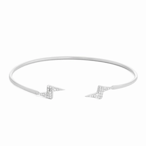 Sterling Silver Cubic Zirconia Double Lighting Bolt Cuff Bangle
