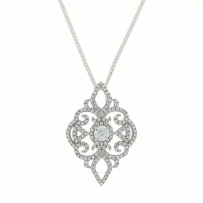 Sterling Silver Cubic Zirconia Filigree Pendant & Chain