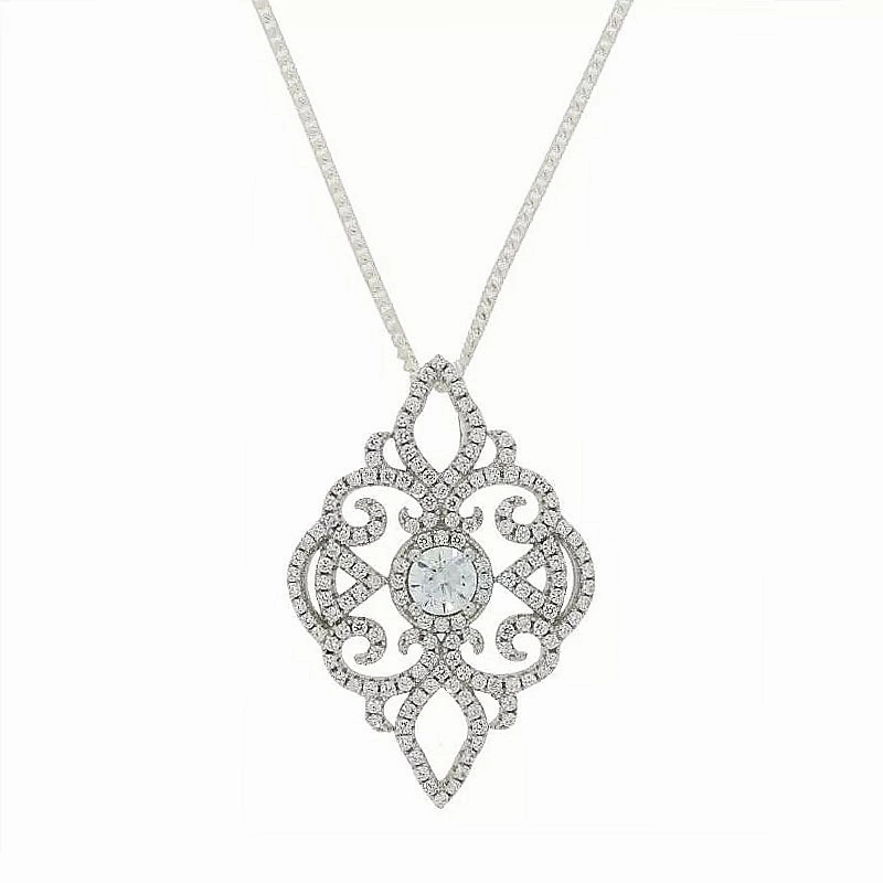 Sterling Silver Cubic Zirconia Filigree Pendant & Chain