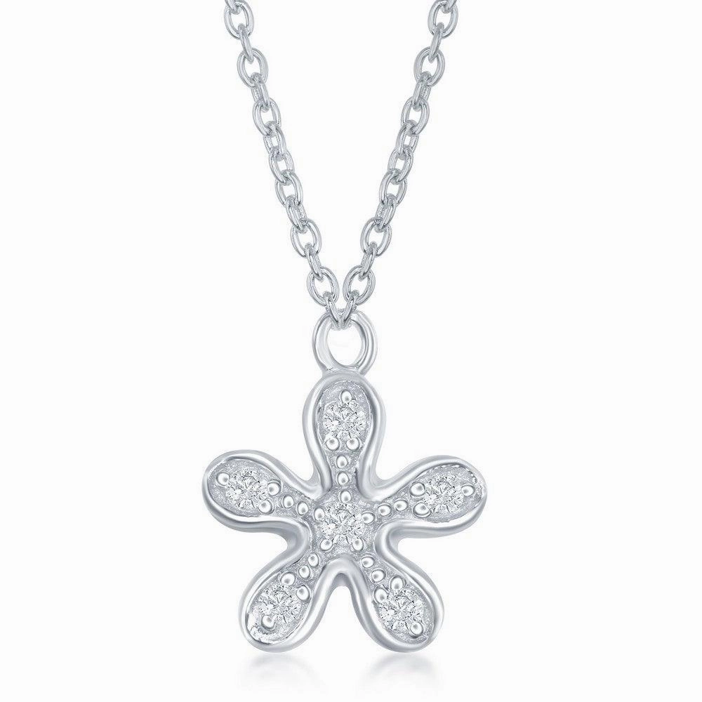 Sterling Silver Cubic Zirconia Flower Necklace and Earrings Set