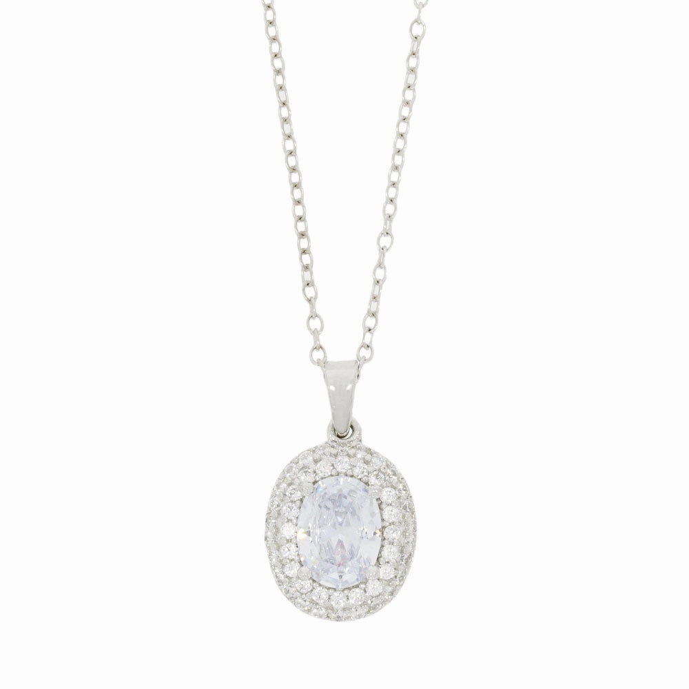 Sterling Silver Cubic Zirconia Pendant and Chain GVL020
